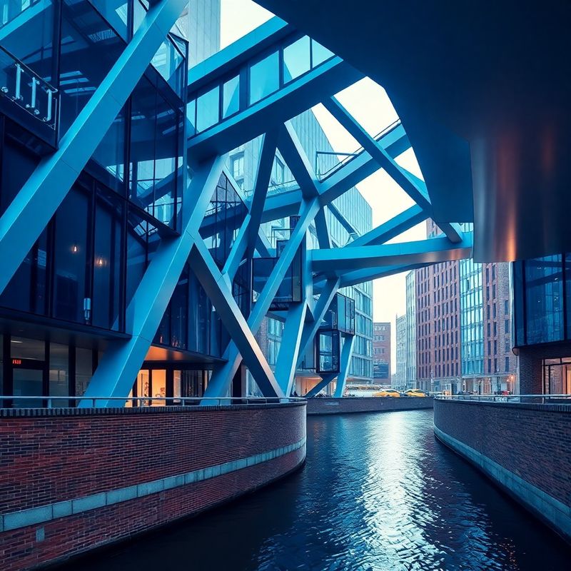 Abstracte architectonische compositie met indigo-tech tinten in Eindhoven